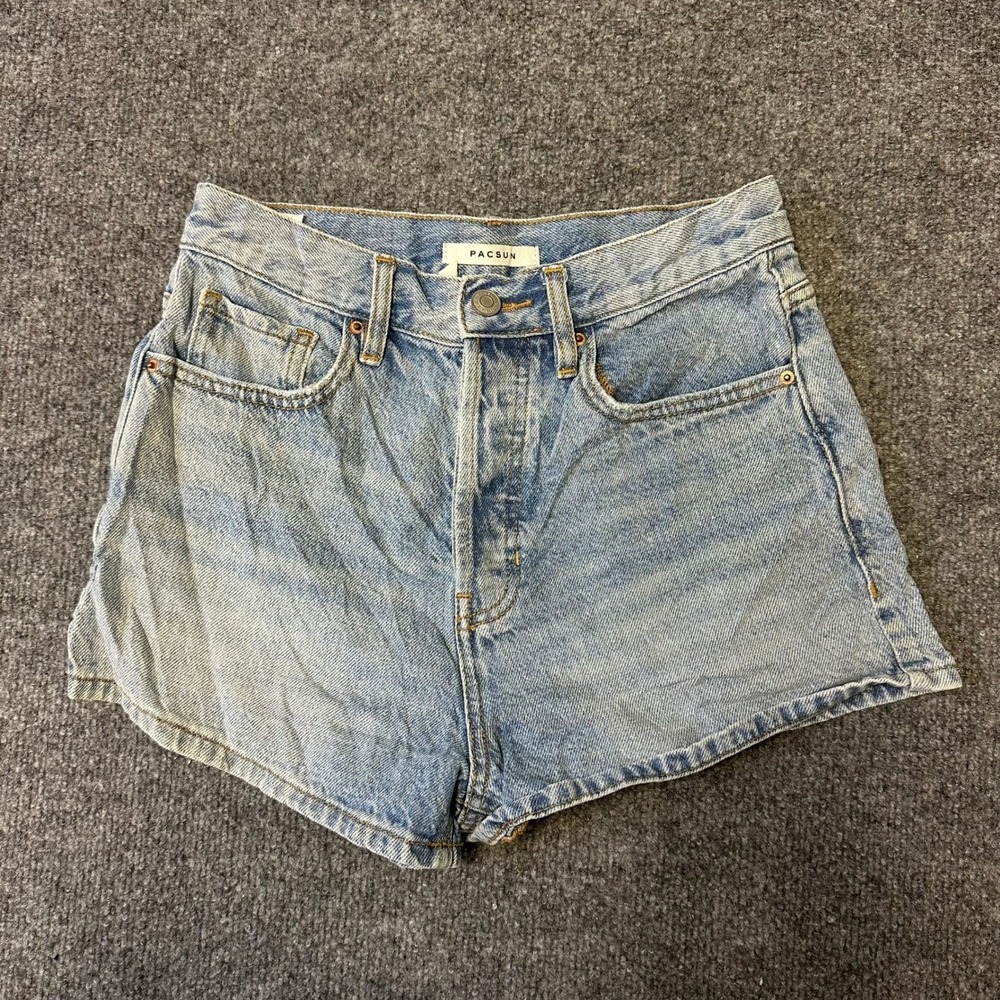 PacSun Denim Shorts Womens Size 25 Blue High Waisted Light Wash Raw Hem Casual